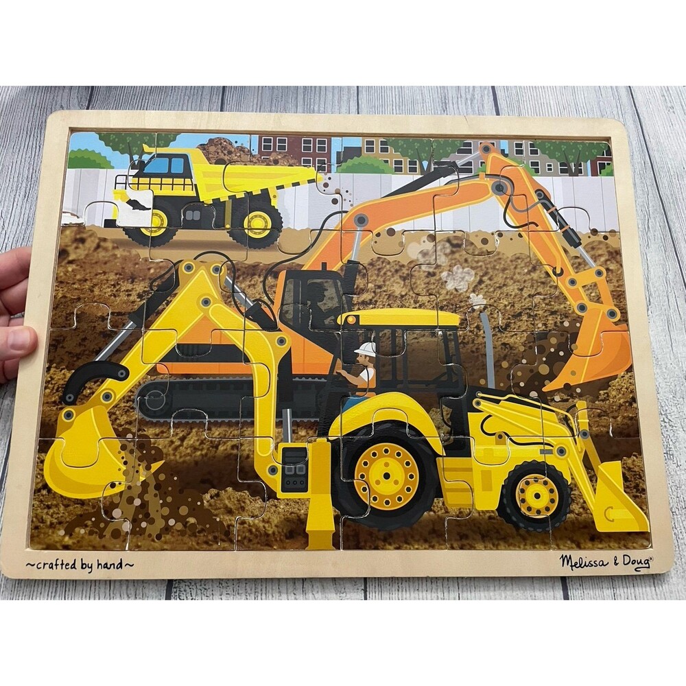 Melissa & Doug Wooden Jigsaw Wood Puzzle, Diggers at Work, #9064, 24 pieces